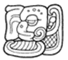 A black and white drawing of a mayan art  Description automatically generated