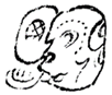 A black and white drawing of a monkey  Description automatically generated