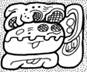 A black and white drawing of a mayan art  Description automatically generated