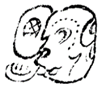 A black and white drawing of a monkey  Description automatically generated