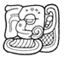 A black and white drawing of a mayan art  Description automatically generated