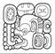 A black and white drawing of a mayan art  Description automatically generated