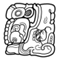 A black and white drawing of a mayan art  Description automatically generated